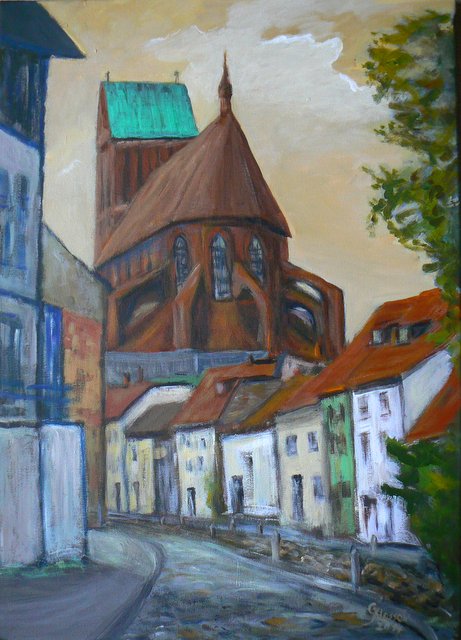 Bei der Nikolaikirche, 50x70, Oel, 2014