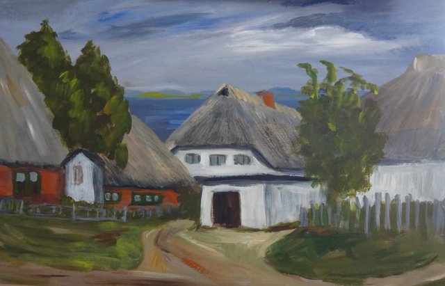 Bauernhaeuser in Hoben,36x48, Acryl, 2014
