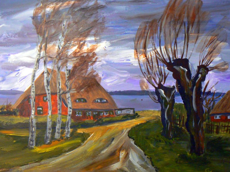 Hoben 4 Birken, 42x56, Acryl, 2014