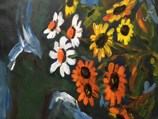 Strauß mit Ringelblumen, 20x30, Acryl, 2016