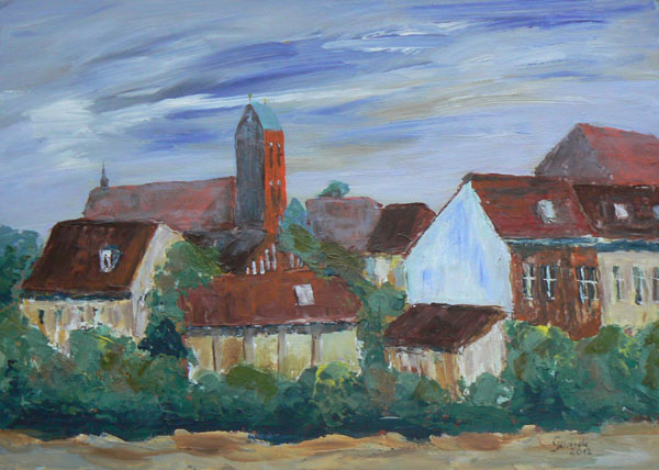 Wismarer Altstadt, 30x42, Acryl gespachtelt, 2012