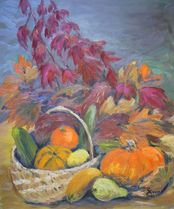 Weinlaubstillleben, 50x60, Öl, 2012