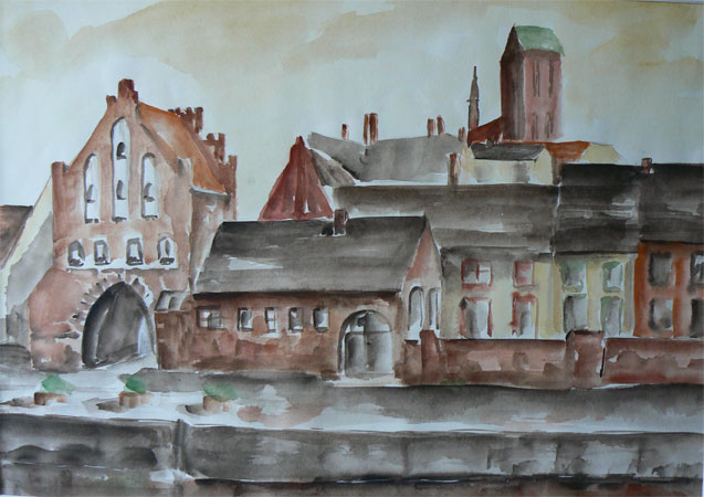 Wismarer Stadtansicht, Aquarell auf Aquarellpapier, 42 x 60, 2005