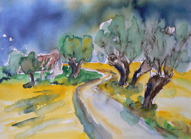 Mecklenburger Landschaft, Aquarell auf Aquarellpapier, 30 x 40, 2005