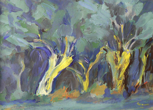 Wald, Acryl auf Acrylpapier, 20 x 30, 2006