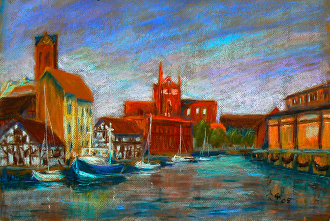 Blick auf Wismar Pastell, 32 x 48, 2009
