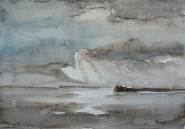 Morgenstimmung an der Wohlenberger Wieck, Aquarell auf Aquarellpapier, 30 x 40, 2006