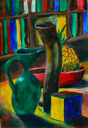 Stillleben mit krummer Vase, Acryl auf Karton, 30 x 40, 2009