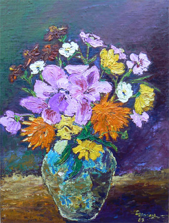 Sommerstrauss mit Vase , Oel auf Leinwand, 30 x 40, 2007