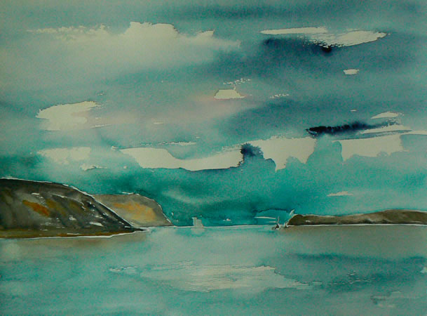 Blick auf Fehmarn, Aquarell, 36 x 48, 2008