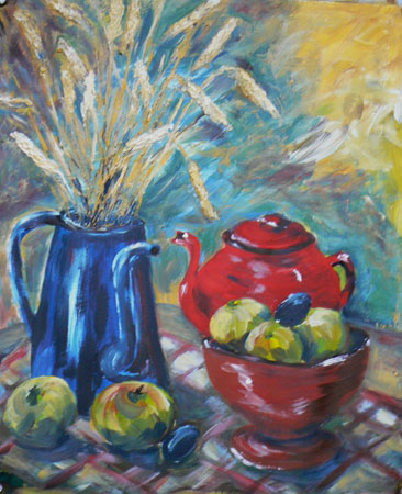 Stillleben mit Stroh, 50 x 60, Acryl, 2010