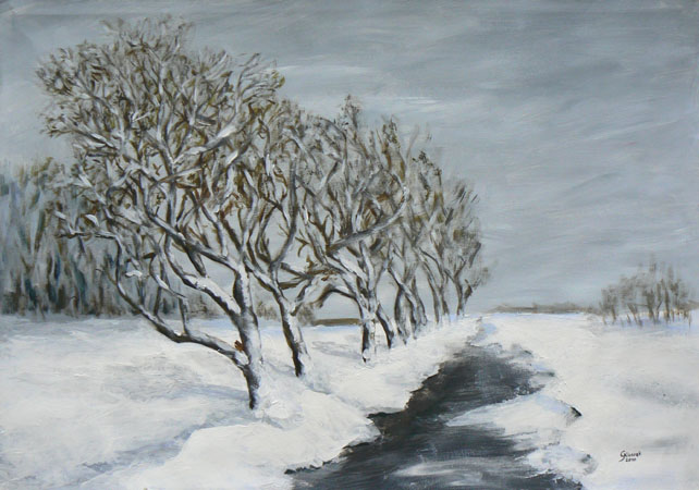 Winterliche Pflaumenallee, 50 x 70, Acryl, 2010