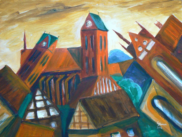 Kirchtuerme von Wismar, 50 x 60, Acryl, 2012