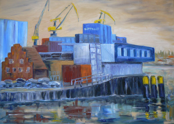 Wismarer Buerotuerme, 50x70, Öl, 2013