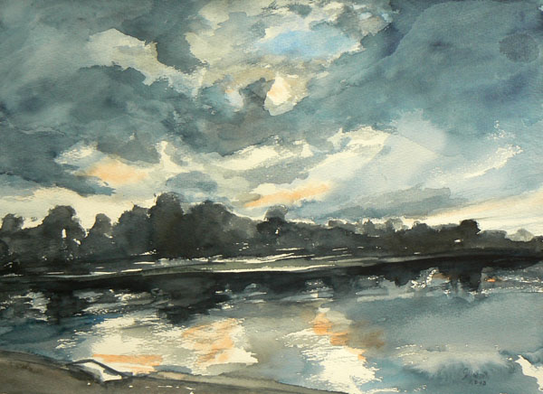 Am Abend an der Wieck, 36x48, Aquarell, 2013
