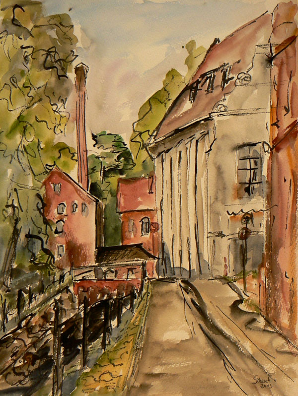 An der Grube, 36x48, Aquarell mit Rohrfeder, 2013
